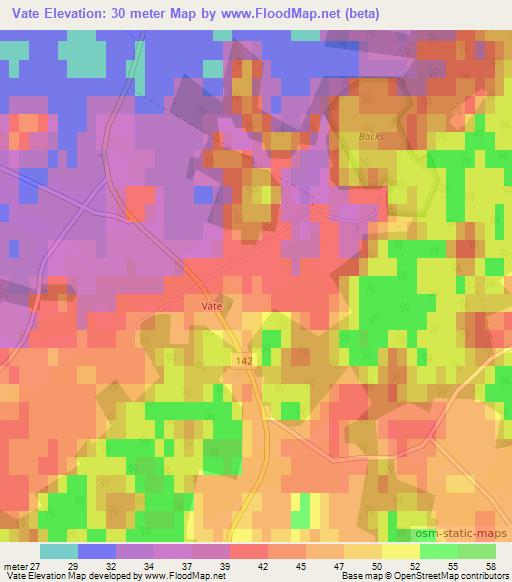 Vate,Sweden Elevation Map