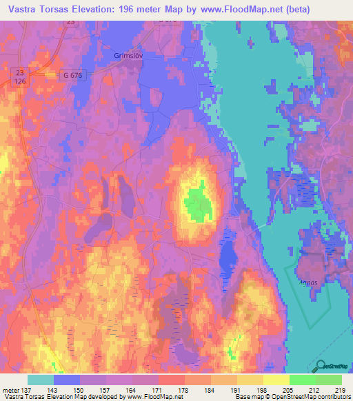 Vastra Torsas,Sweden Elevation Map