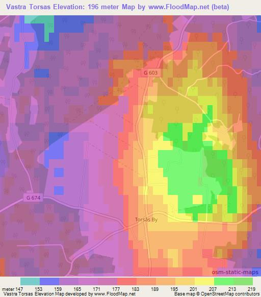 Vastra Torsas,Sweden Elevation Map