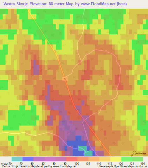Vastra Skorje,Sweden Elevation Map