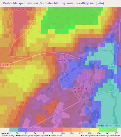 Vastra Malsjo,Sweden Elevation Map