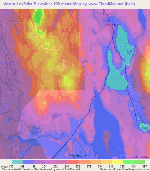 Vastra Lovfallet,Sweden Elevation Map