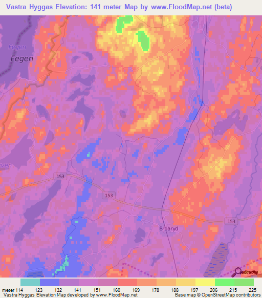 Vastra Hyggas,Sweden Elevation Map