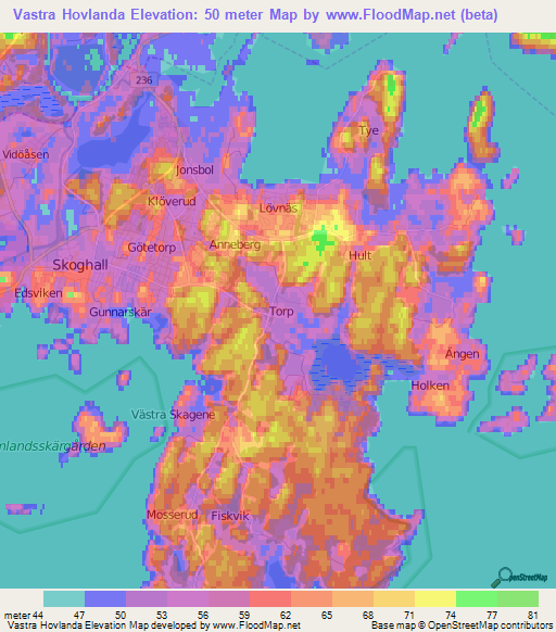 Vastra Hovlanda,Sweden Elevation Map