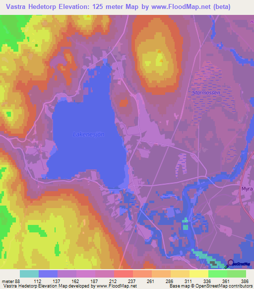 Vastra Hedetorp,Sweden Elevation Map