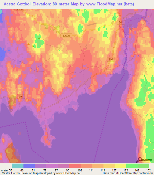 Vastra Gottbol,Sweden Elevation Map