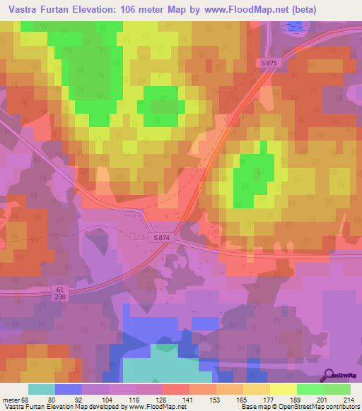 Vastra Furtan,Sweden Elevation Map