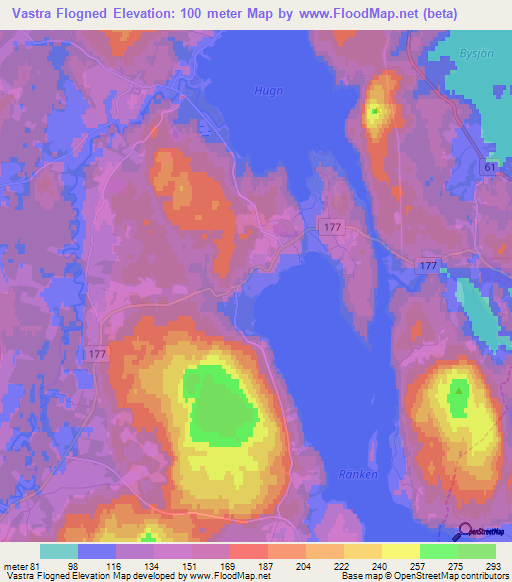 Vastra Flogned,Sweden Elevation Map