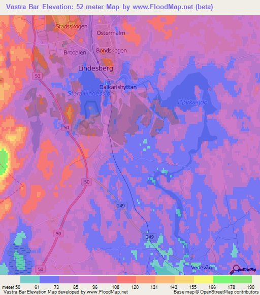 Vastra Bar,Sweden Elevation Map