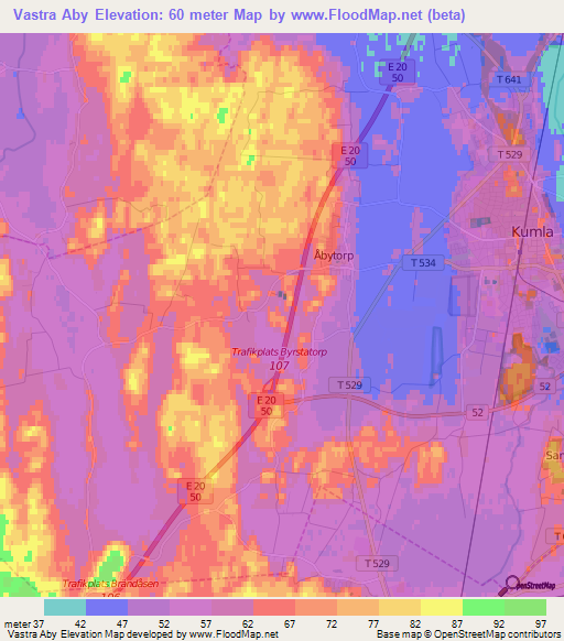 Vastra Aby,Sweden Elevation Map