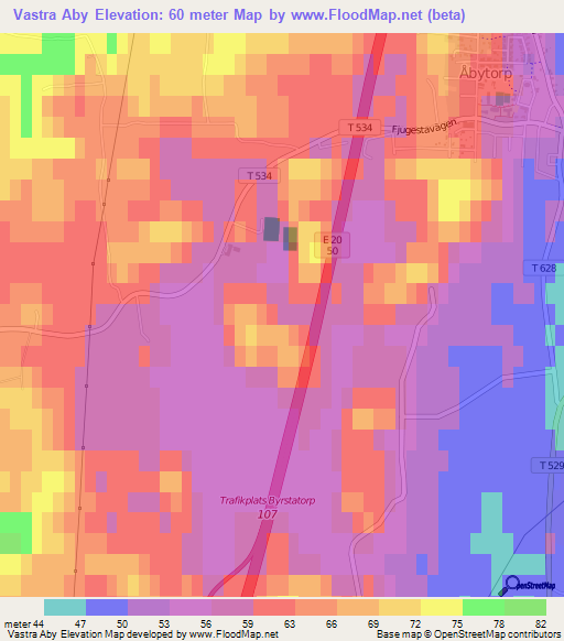 Vastra Aby,Sweden Elevation Map