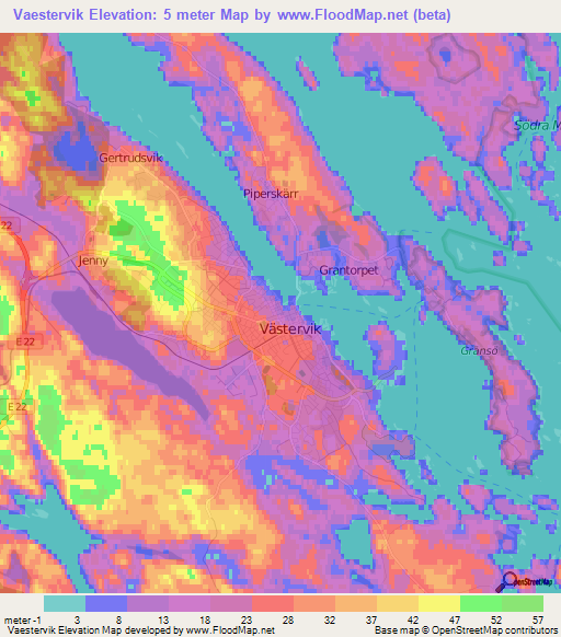 Vaestervik,Sweden Elevation Map