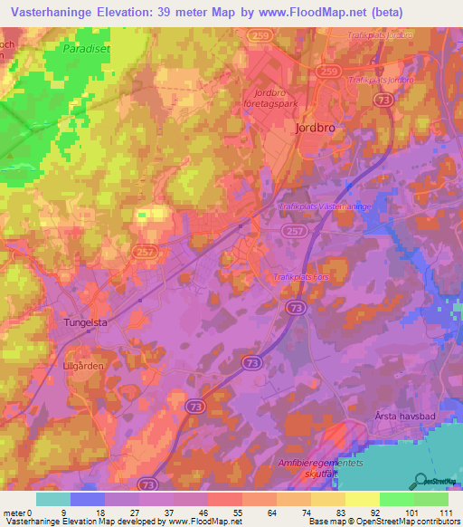 Vasterhaninge,Sweden Elevation Map