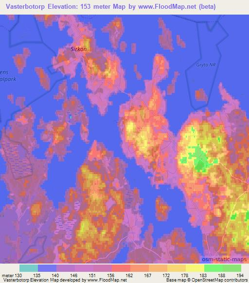 Vasterbotorp,Sweden Elevation Map