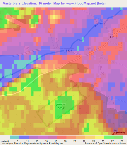 Vasterbjars,Sweden Elevation Map