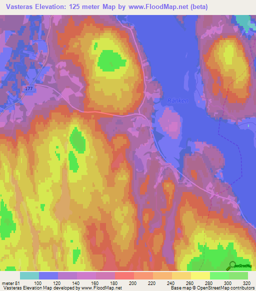 Vasteras,Sweden Elevation Map