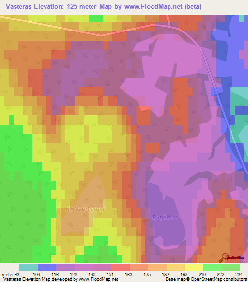 Vasteras,Sweden Elevation Map