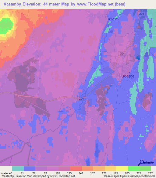 Vastanby,Sweden Elevation Map