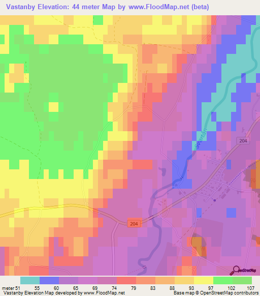 Vastanby,Sweden Elevation Map