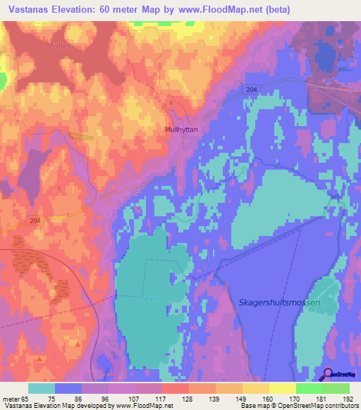 Vastanas,Sweden Elevation Map