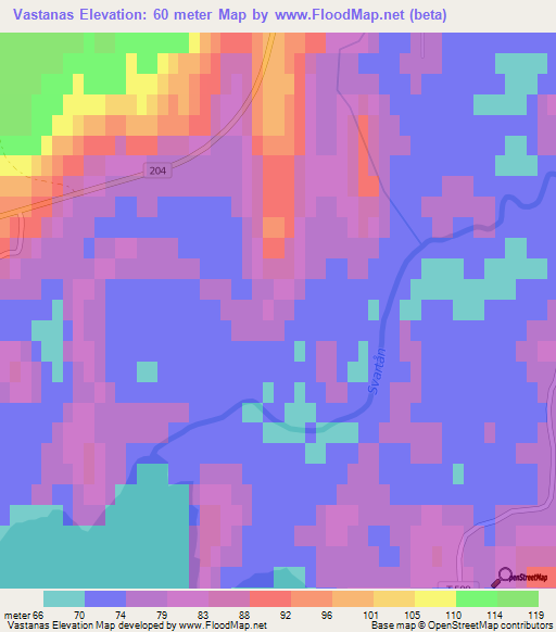 Vastanas,Sweden Elevation Map