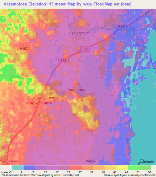 Vassmolosa,Sweden Elevation Map