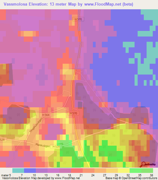 Vassmolosa,Sweden Elevation Map