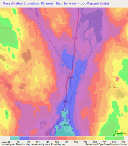 Vasselhyttan,Sweden Elevation Map