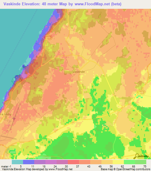 Vaskinde,Sweden Elevation Map