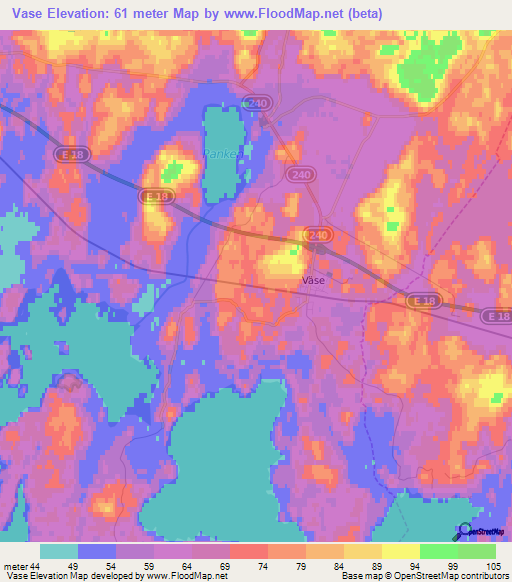 Vase,Sweden Elevation Map