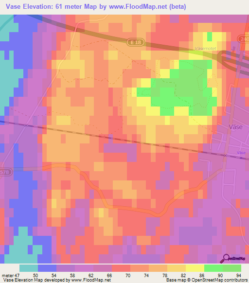 Vase,Sweden Elevation Map