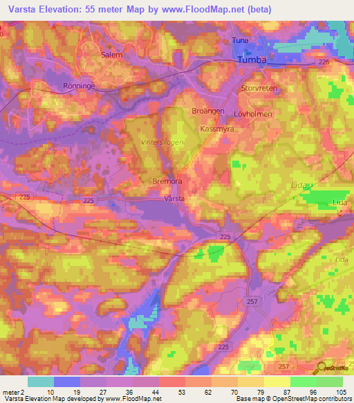 Varsta,Sweden Elevation Map