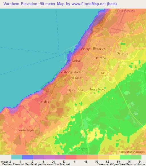 Varnhem,Sweden Elevation Map