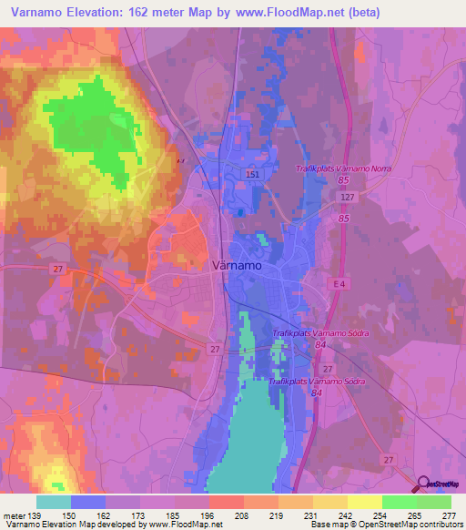 Varnamo,Sweden Elevation Map