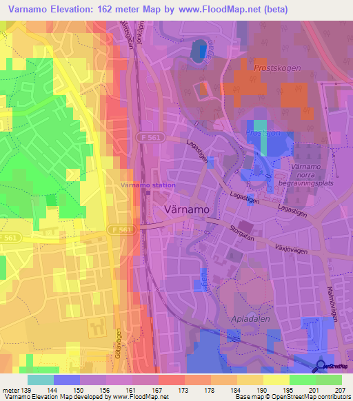 Varnamo,Sweden Elevation Map