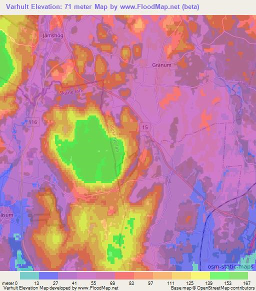 Varhult,Sweden Elevation Map