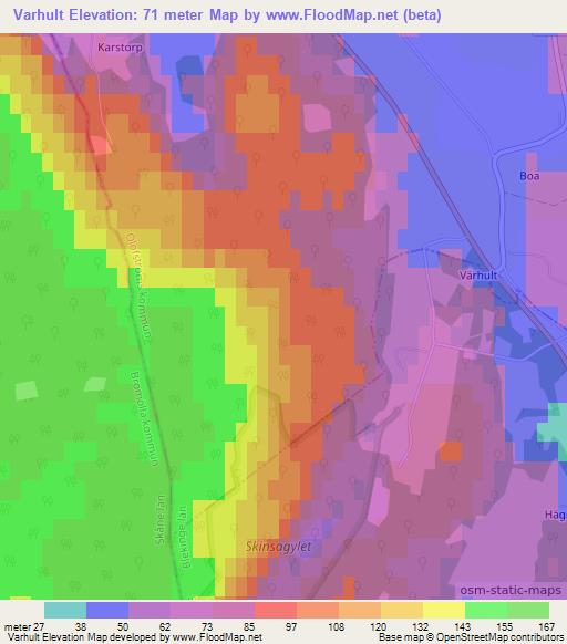 Varhult,Sweden Elevation Map