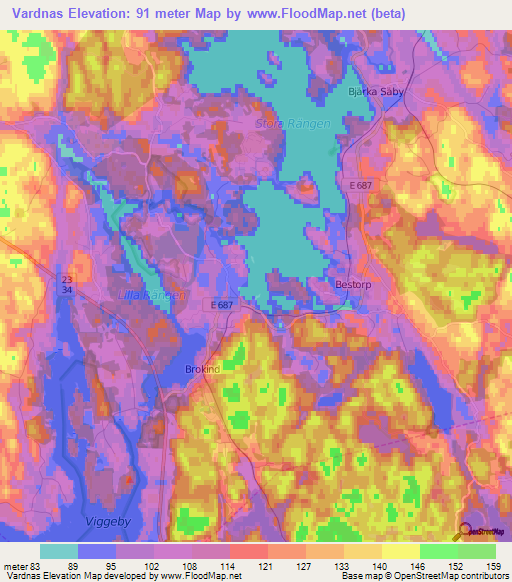 Vardnas,Sweden Elevation Map