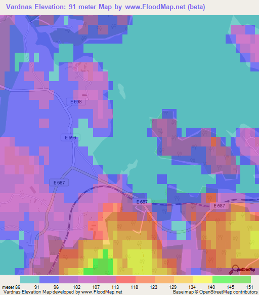 Vardnas,Sweden Elevation Map