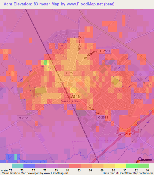 Vara,Sweden Elevation Map