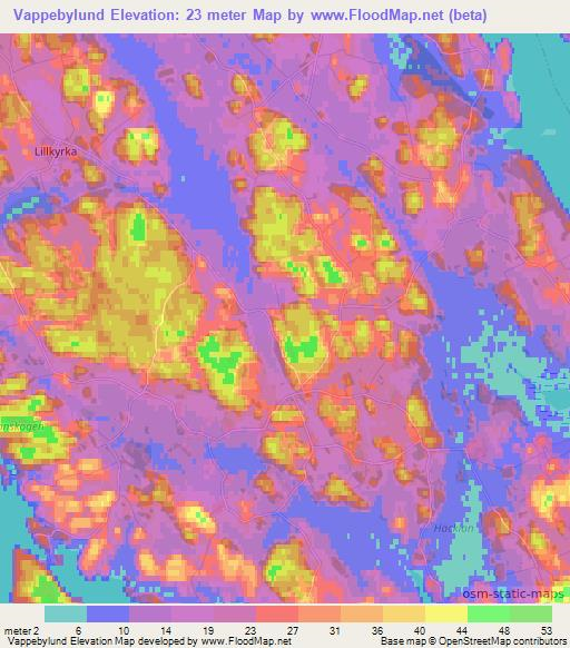 Vappebylund,Sweden Elevation Map