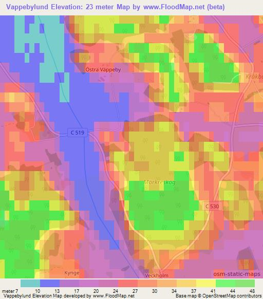 Vappebylund,Sweden Elevation Map