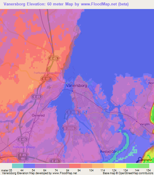 Vanersborg,Sweden Elevation Map