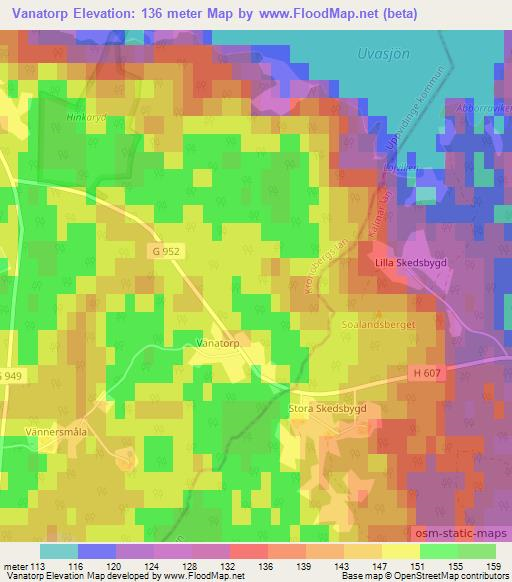 Vanatorp,Sweden Elevation Map