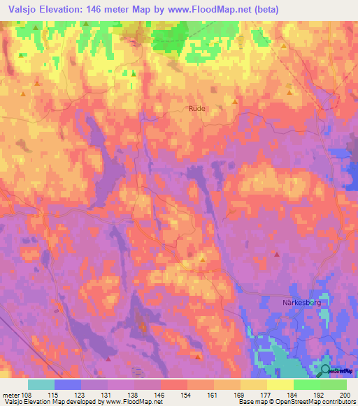 Valsjo,Sweden Elevation Map