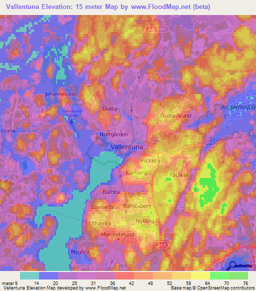 Vallentuna,Sweden Elevation Map