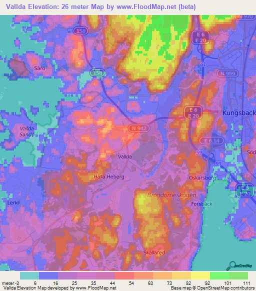 Vallda,Sweden Elevation Map