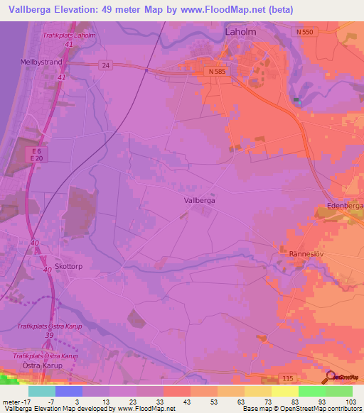 Vallberga,Sweden Elevation Map