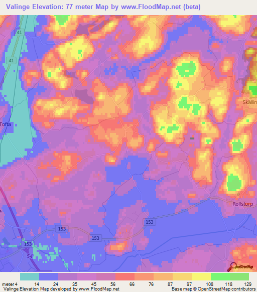 Valinge,Sweden Elevation Map