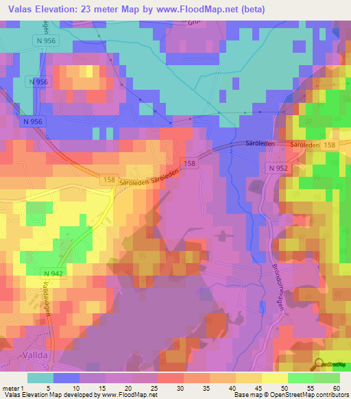 Valas,Sweden Elevation Map